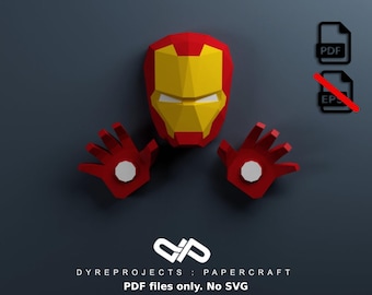 Iron Hero Papercraft Template – 3D DIY Wall Art – Instant Download PDF