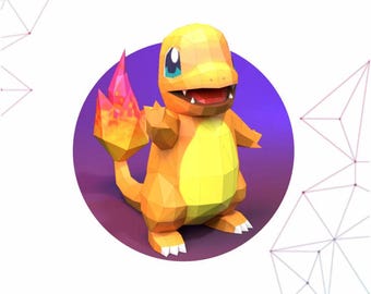 Fire Lizard Papercraft Template – Anime Room Decor, Manga Fan Craft (PDF Download)