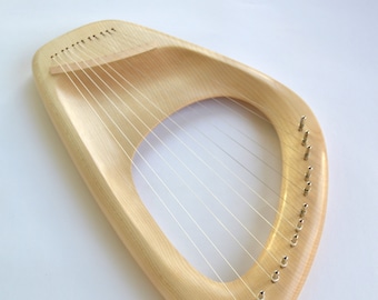 Lyre (Harp), 12 String Pentatonic Musical Instrument, Maple Wood, Tuning Key and Bag Included