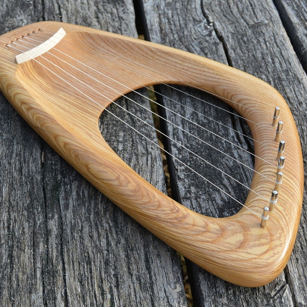 Lyre Harp, Pentatonic 7 String Musical Instrument, Ash Wood, Personalized gift