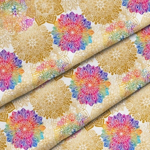 MANDALA DORADA 1 Lámina de piel sintética estampada de alta calidad, Tejido de piel ecológica, Piel para bolsos, Piel sintética estampada