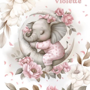 Pannello in tessuto personalizzato Elefante addormentato, pannello in cotone per auto-cucitura, pannello per trapuntatura, pannello per coperta per bambini, pannelli per biancheria da letto per bambini