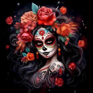 LA CALAVERA WOMAN 03 Hochwertiges bedrucktes Kunstlederblatt, Öko-Lederplatte, Stoff, Leder für Taschen, gemustertes bedrucktes Öko-Leder