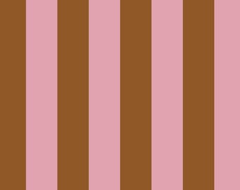 May include: Vertical striped pattern featuring alternating bands of brown and pink. The stripes are of equal width, creating a balanced and symmetrical design. The color combination offers a warm and inviting aesthetic, suitable for various applications.