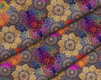 GOLD MANDALA 2 Foglio di ecopelle stampata di alta qualità, tessuto in ecopelle, pelle per borse, ecopelle fantasia