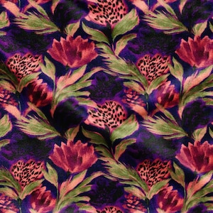 Velvet Fabric by the Yard, Violet Leopard Print for Cushions, Ottomans, Upholstery and Bench Cushions
