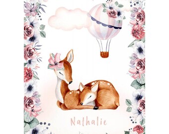 Personalizowany panel z tkaniny LOVELY DEER 1, panel bawełniany do samodzielnego szycia, panel pikowany, panel na koc, panele na pościel dla dzieci z jeleniem