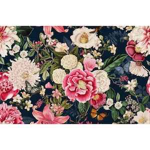 Lámina de piel sintética estampada de alta calidad FAIRY GARDEN 1 NAVY, tejido de piel ecológica, piel para bolsos, piel sintética estampada