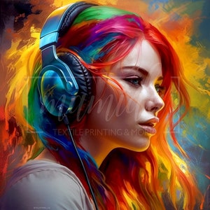 Menina e música 06 Folha de couro sintético de impressão de alta qualidade, painel de couro ecológico, tecido, couro para bolsas, couro ecológico estampado
