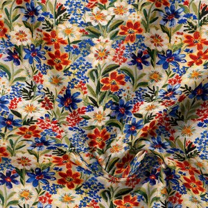 Waterproof Polyester Fabric by the Yard, Painted Meadow Print for Dog Beds, Outdoor Cushions, Backpacks and Aprons