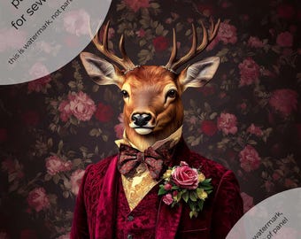 Upholstery velvet home decor,  Decorative fabric for pillow, armchair "Elegant deer 01"