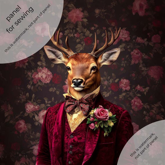 Upholstery velvet home decor,  Decorative fabric for pillow, armchair "Elegant deer 01"