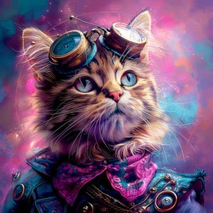 Druck Kunstleder Panel, hochwertige Eco-Leder Panel, Stoff, Leder für Taschen, gemustert gedruckt Eco-Leder, futuristische Katze 04