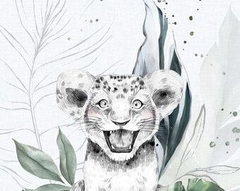 Personalized Fabric Panel SAFARI BABIES BOY 1, Cotton Panel For Self-Sewing, Quilting Panel, Baby Panel, Blanket Panel, Baby Bedding Panels