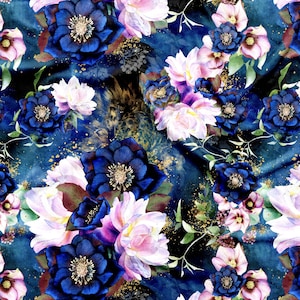 Tessuto Minky ultra morbido stampato di alta qualità, tessuto Minky stampato, Minky decorativo, floreale scuro 3