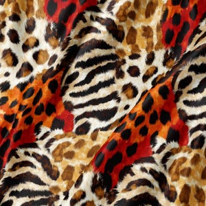 Safari-Patchwork-Satinstoff in großen Mengen für Kleider, Blusen, Schals und Haargummis – Wildtiermuster