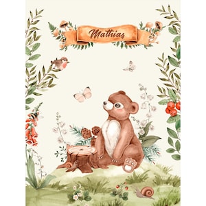 Personalized Fabric Panel Forest Bear, Cotton Panel For Self-Sewing, Quilting Panel, Baby Quilt Panel, Blanket Panel, Baby Bedding Panels