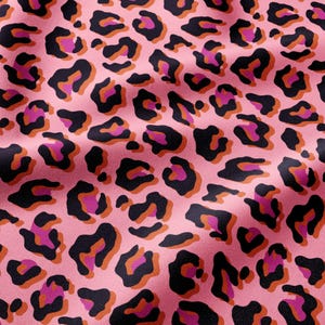 Pink Pop Leopard Printed Softshell Fabric by the Yard for Rain Pants, Outdoor Gear, Dog Coats, Dog Raincoats and Rain Jackets