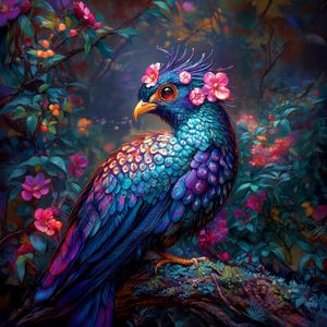&quot;Hochwertiger bedruckter Polstervelours, Polstersamtstoff, Dekosamt, Polstersamt, &quot;&quot;Zaubervogel 03&quot;&quot;