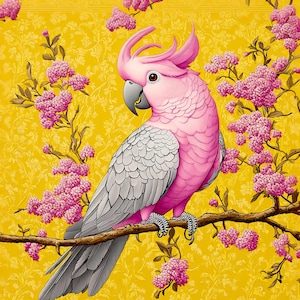 "Hochwertiger bedruckter Polstervelours, Polstersamtstoff, Dekosamt, Polstersamt, ""Rosa Papagei 01""