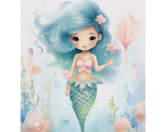 Personalized Fabric Panel Little Mermaid 2, Cotton Panel For Self-Sewing, Quilting Panel, Baby Quilt Panel,Blanket Panel,Baby Bedding Panels