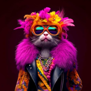 Druck Kunstleder Panel, hochwertige Eco-Leder Panel, Stoff, Leder für Taschen, gemustert bedruckt Eco-Leder, Fancy Lady Cat 01