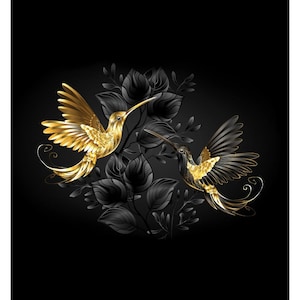 Folha de couro sintético com impressão de alta qualidade, beija-flor dourado, painel de couro ecológico, tecido, couro para bolsas, couro ecológico estampado