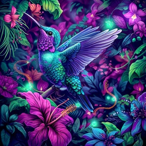 "Kunstleder Platte, hochwertiger Druck, Stoff, Leder für Taschen, Gemustertes Ökoleder ""Humming & Flowers 02""