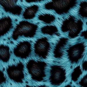 Peut inclure: Tissu à imprimé animal bleu et noir avec une texture duveteuse. L'imprimé ressemble à un motif léopard ou guépard.