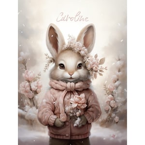 Personalized Fabric Panel Winter rabbit 6, Cotton Panel For Self-Sewing, Quilting Panel, Baby Quilt Panel,Blanket Panel, Baby Bedding Panels