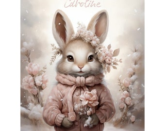 Personalized Fabric Panel Winter rabbit 6, Cotton Panel For Self-Sewing, Quilting Panel, Baby Quilt Panel,Blanket Panel, Baby Bedding Panels