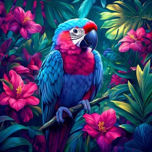 Dekosamt, Polstersamt, Dekosamt, &quot;Papagei & Blumen 03&quot;