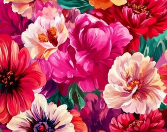 Printed Waterproof Polyester Fabric – Durable Water-Repellent Material for Bags, Accessories & Outdoor Use Colorful flowers 05