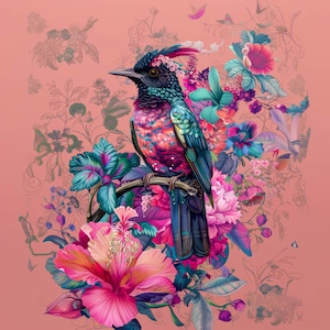 &quot;Polstersamt, Dekosamt, Polstersamt, &quot;&quot;Vogel & Blumen 01&quot;&quot;