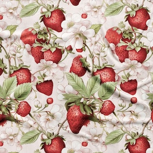 Tessuto Minky ultra morbido stampato di alta qualità, tessuto Minky stampato, Minky decorativo, fragole in fiore 01