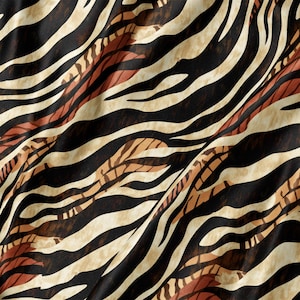 Tiger Wild Zebra Mix Satin Fabric by the Yard for Linings, Robes, Dresses and Blouses