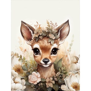 Personalized Fabric Panel Botanical Deer 3, Cotton Panel For Self-Sewing, Quilting Panel, Baby Quilt Panel,Blanket Panel,Baby Bedding Panels