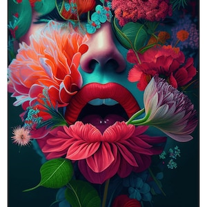 Mujer en flores 4 Hoja de piel sintética de impresión de alta 1 calidad, Panel de cuero ecológico, Tela, Cuero para bolsos, Cuero ecológico estampado estampado