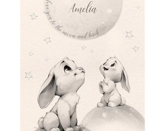 Personalized Fabric Panel sketched hare, Cotton Panel For Self-Sewing, Quilting Panel, Baby Quilt Panel, Blanket Panel, Baby Bedding Panels