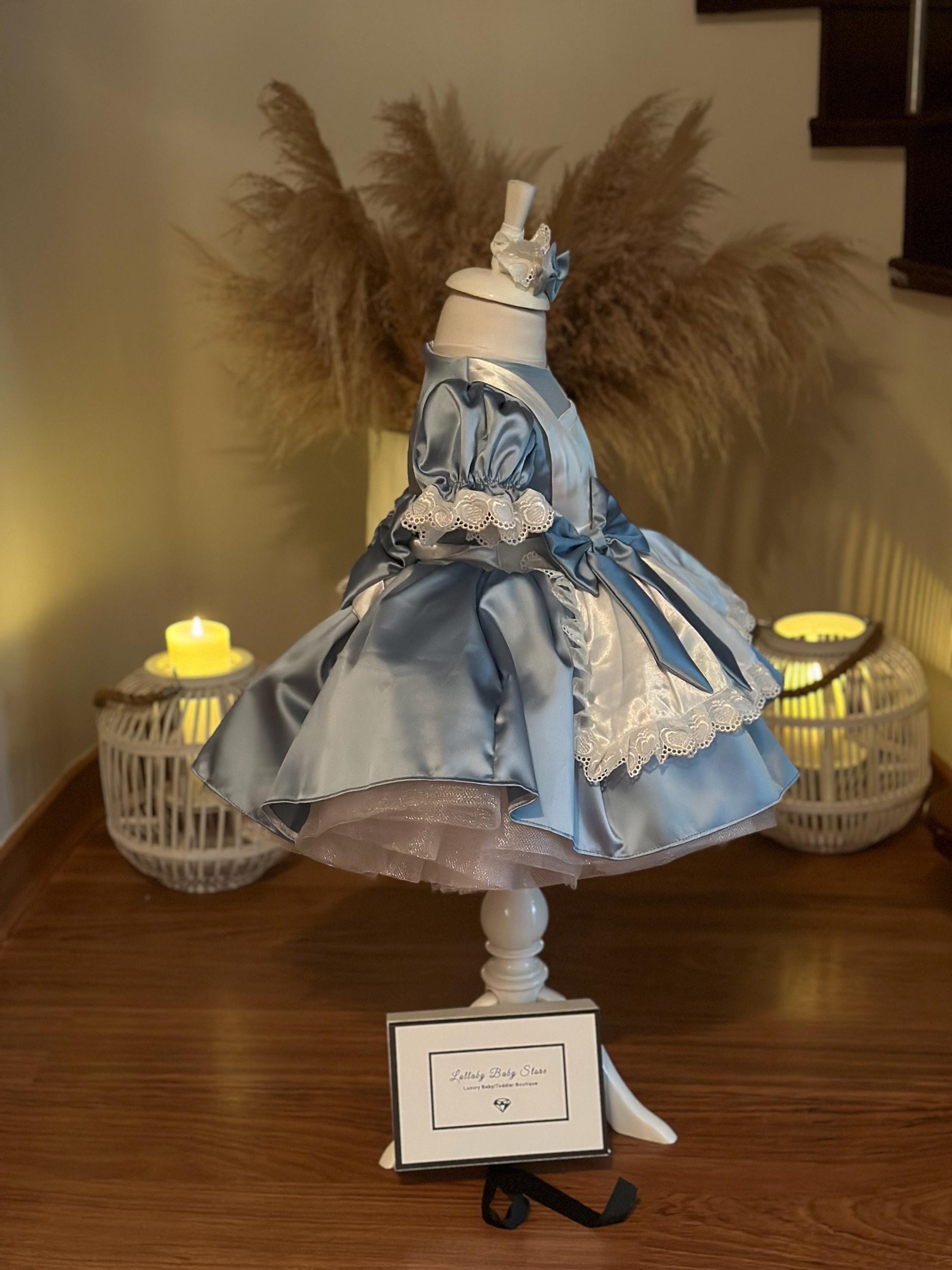 alice in wonderland first birthday dress Handmade Alice in Wonderland Dress: Blue Satin Lace Birthday Outfit