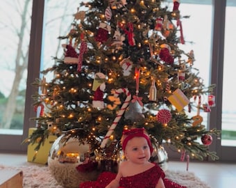 Rotes Pailletten Samt Babykleid: Weihnachten Geburtstag Party Tutu