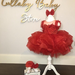 Christmas dress, baby girl dress christmas, red fluffy puffy christmas dress, christmas flower girl, princess dress , knee length dress