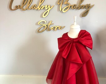 Rotes Satin Weihnachtskleid: Tüll Baby Mädchen Kleid