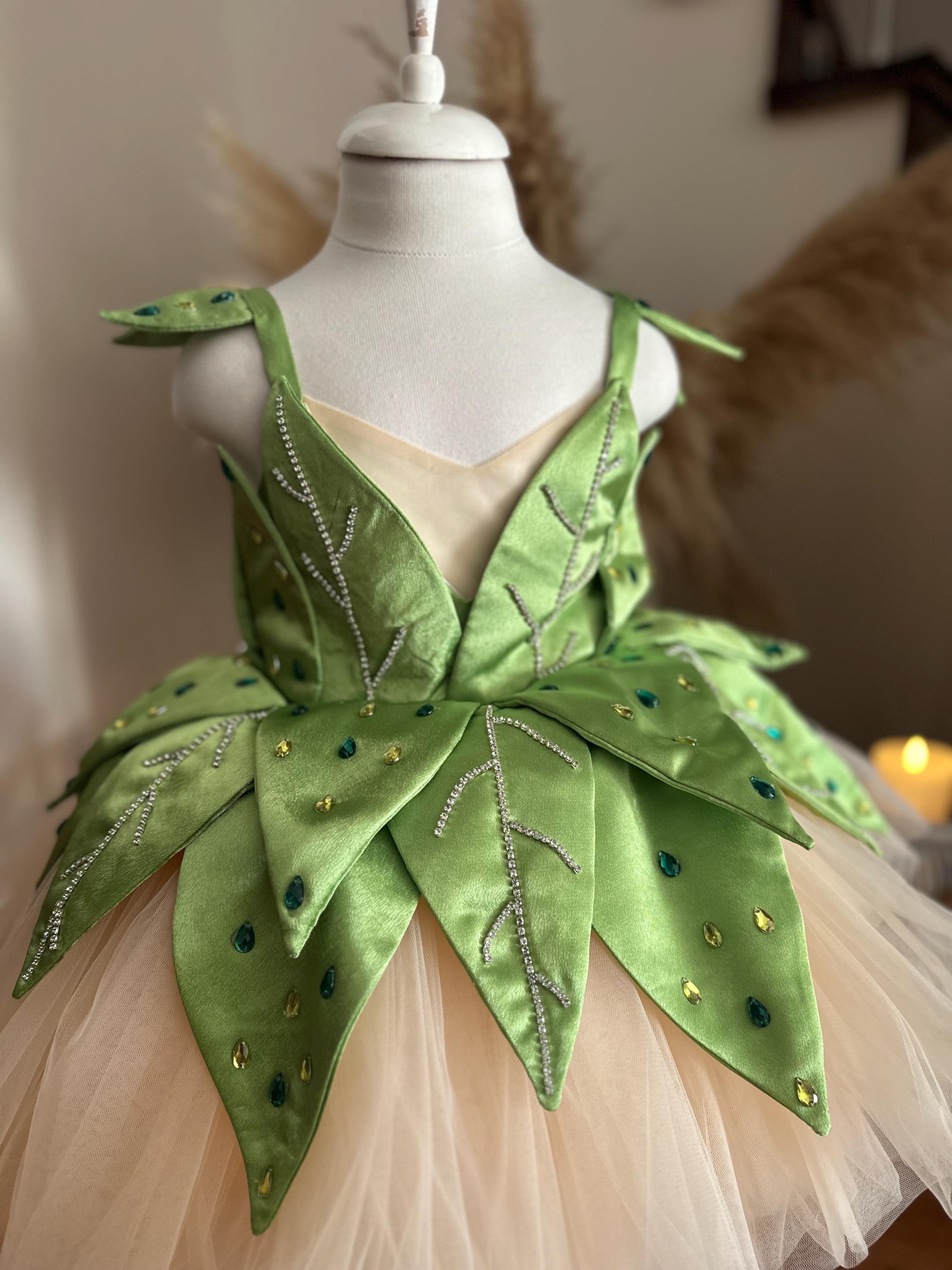 Handmade Tinkerbell Costume Dress: Green Satin Fairy Outfit, Birthday &  Halloween - Etsy