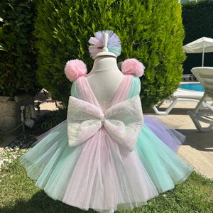 Unicorn Birthday Dress,Rainbow Birthday Dress, Celebration Dress, Rainbow Baby Dress, First Birthday, Unicorn Costume,Todler Tulle Ball Gown