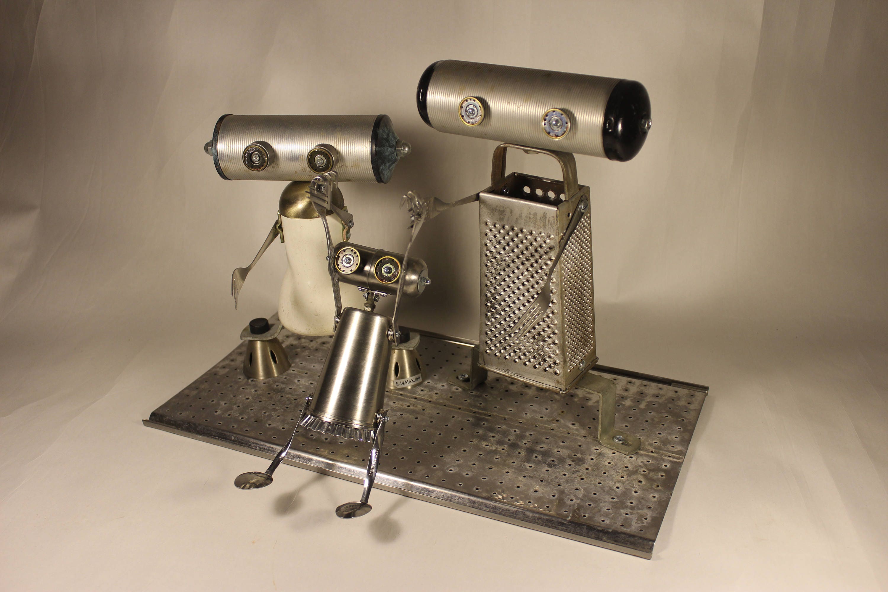 Cole junk bot recycled materials handmade Unique scrap art found object office decor upcycled repurposed,robot art sculpture