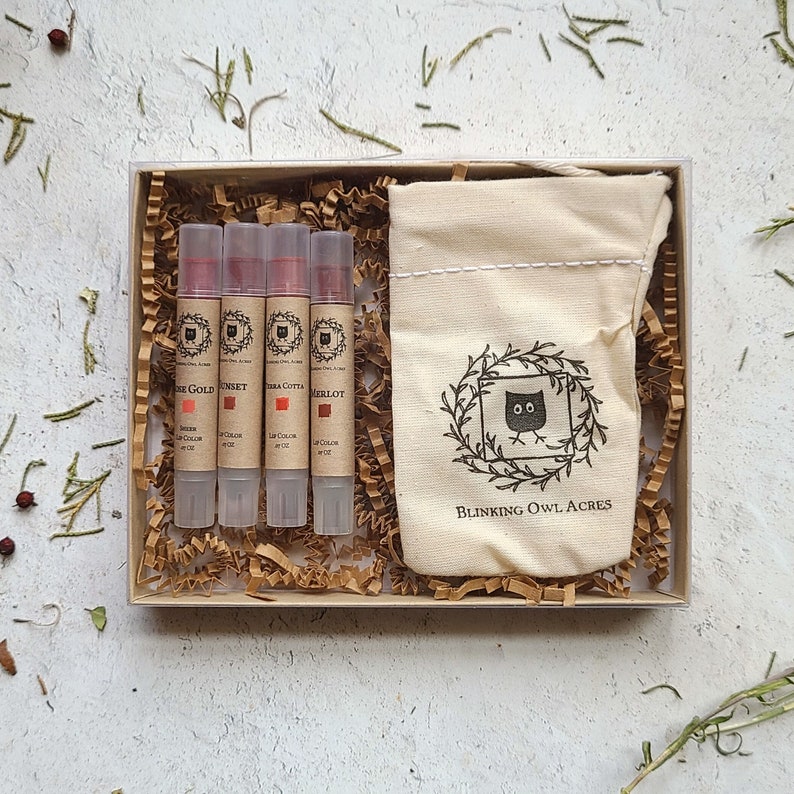 Natural Lipstick Gift Set, Organic Ingredients, Holistic Makeup, Nontoxic Lip and Cheek Color, Fun Gift Idea Earth Gift Set