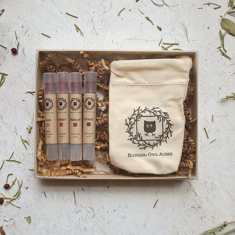 Natural Lipstick Gift Set, Organic Ingredients, Holistic Makeup, Nontoxic Lip and Cheek Color, Fun Gift Idea Brown Gift Set