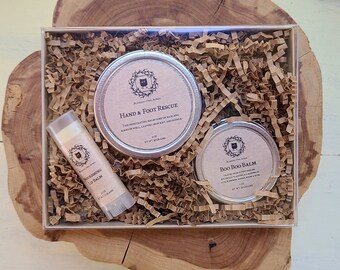 Natural Balm Gift Set, Lip Balm, BooBoo Balm, and Hand & Foot Rescue Balm, Soothing, Moisturizing, Botanical, Organic, Holistic