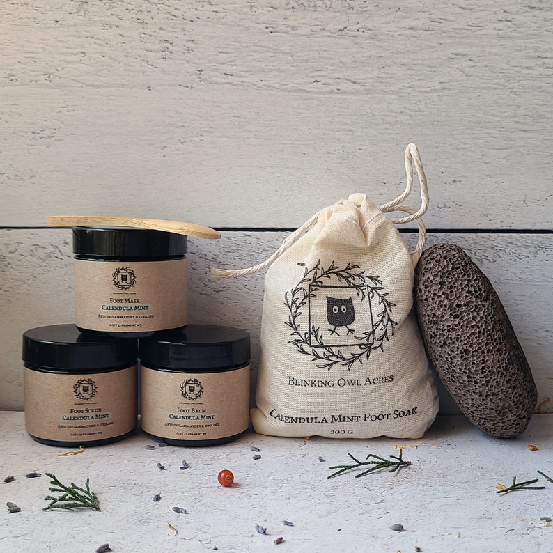Foot Mask Jar, Foot Scrub Jar, Foot Balm Jar, Bamboo Scoop Spoon, Foot Soak Bag, Large Lava Pumice stone